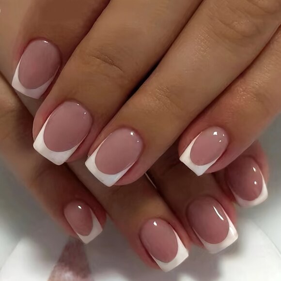 Short Square Press On Nails, French Tip Fake Nails, Full Cover False Nails - Picture 2 of 8